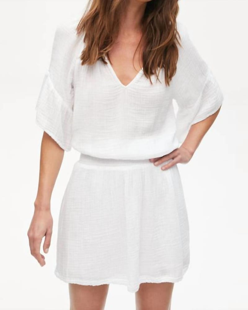 Front of a model wearing a size Large Katelyn Dress in White in White by Michael Stars. | dia_product_style_image_id:334689